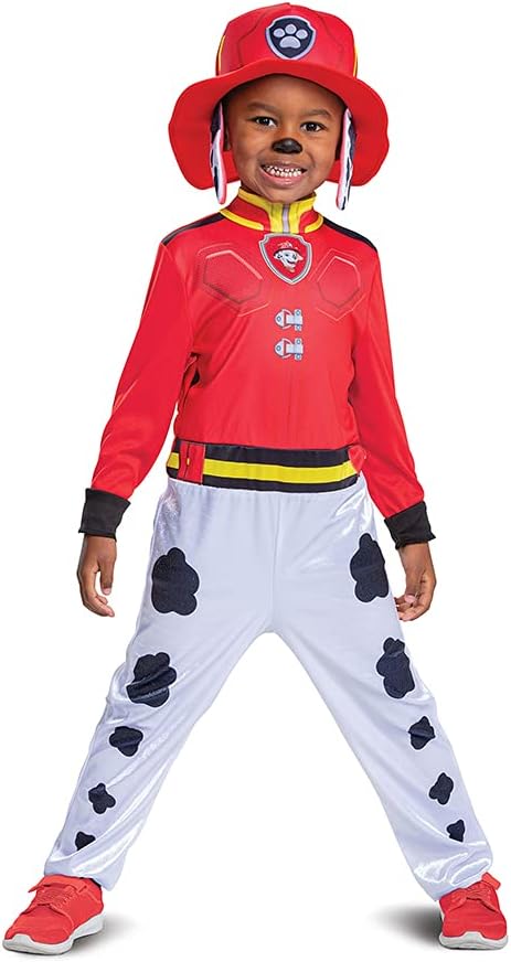 Chapéu e macacão da Patrulha Canina Marshall para meninos, roupa de personagem do filme Patrulha Canina com crachá